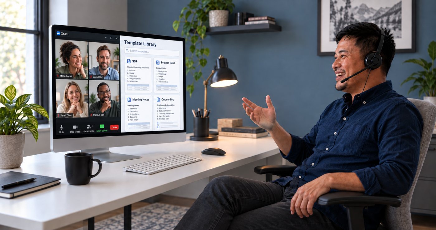 A Sidekick on a call with the template library open on screen