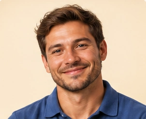 Illustrative sales team member on a brand-colored portrait card